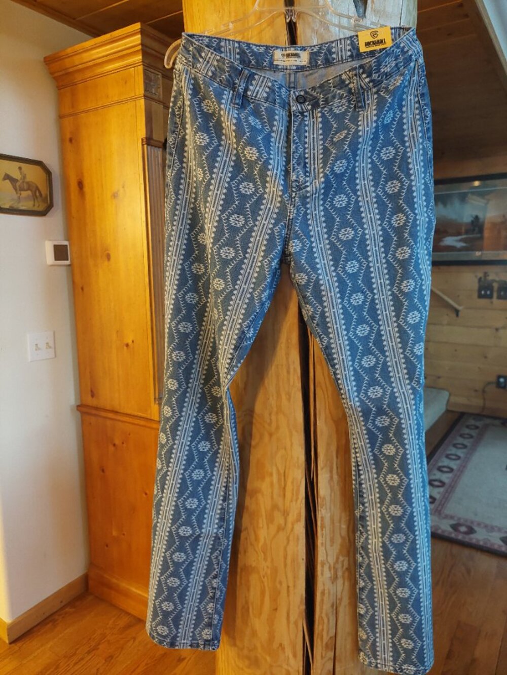 Rock n Roll Denim Aztec Button Flare, med wash, sz 32x34
